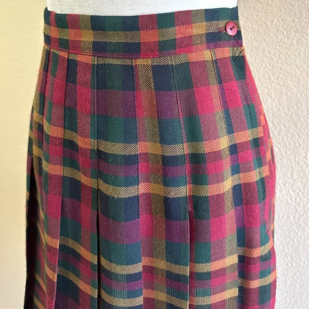 Bentley Vtg 90s Red Plaid Pleated Mini High rise Skirt